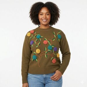 Vintage Margules 3D Fruit Sweater | Olive Green Bobble Knit Grannycore XL